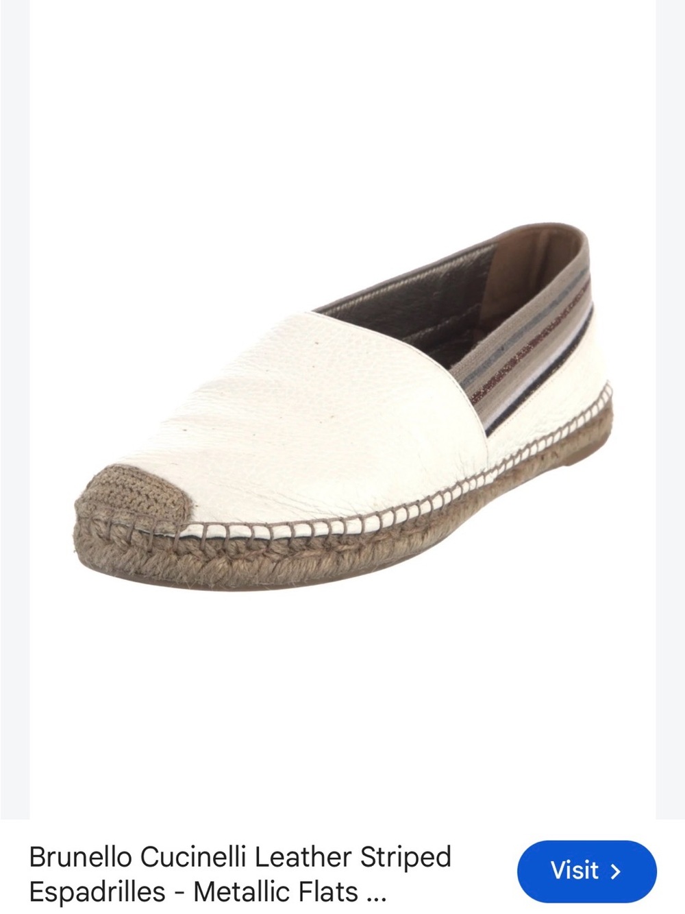 Brunello Cucinelli White Leather Espadrille Flats - est 37
